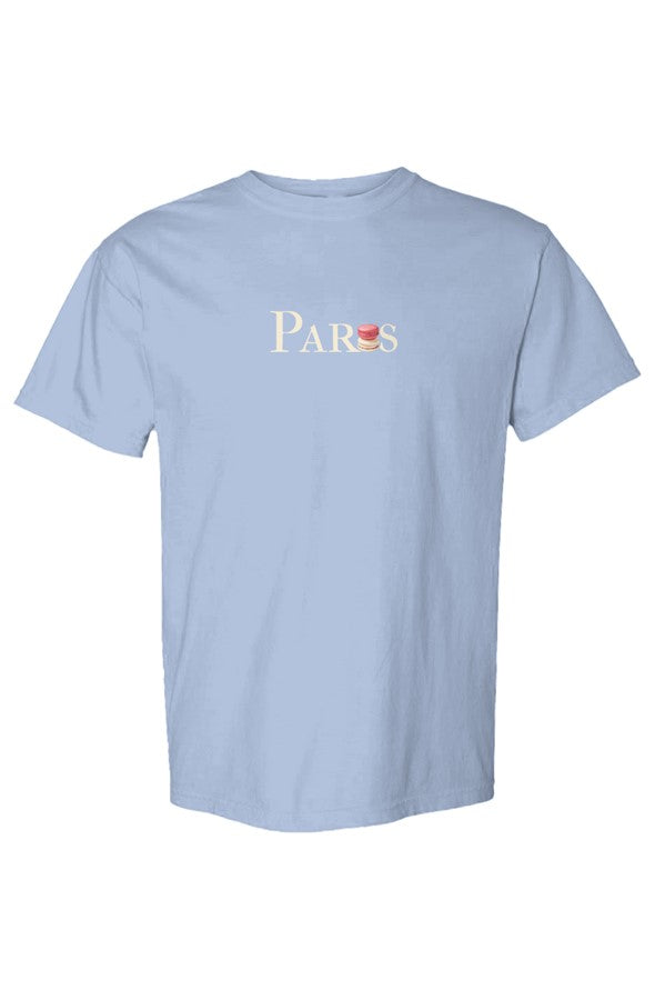 Paris Cream with Pink & Cream Macarons T-Shirt in Washed Denim
