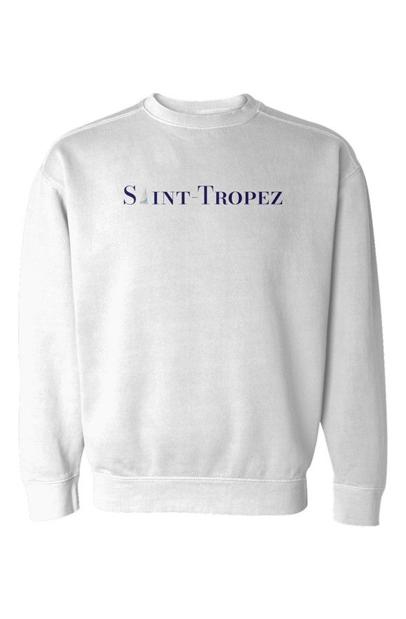 Saint-Tropez Navy Sailboat Embroidered Sweatshirt in White
