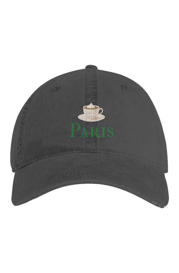 Paris Hot Chocolate Embroidered Hat in Faded Black