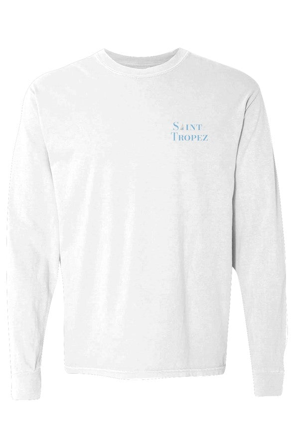 Saint-Tropez Blue Left Embroidered Long-Sleeve in White