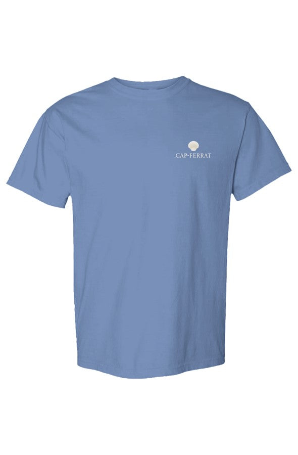 Cap-Ferrat Cream Left Embroidered T-Shirt in Flo Blue