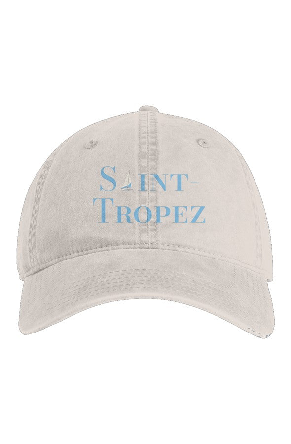 Saint-Tropez Blue Embroidered Hat in Faded Bone