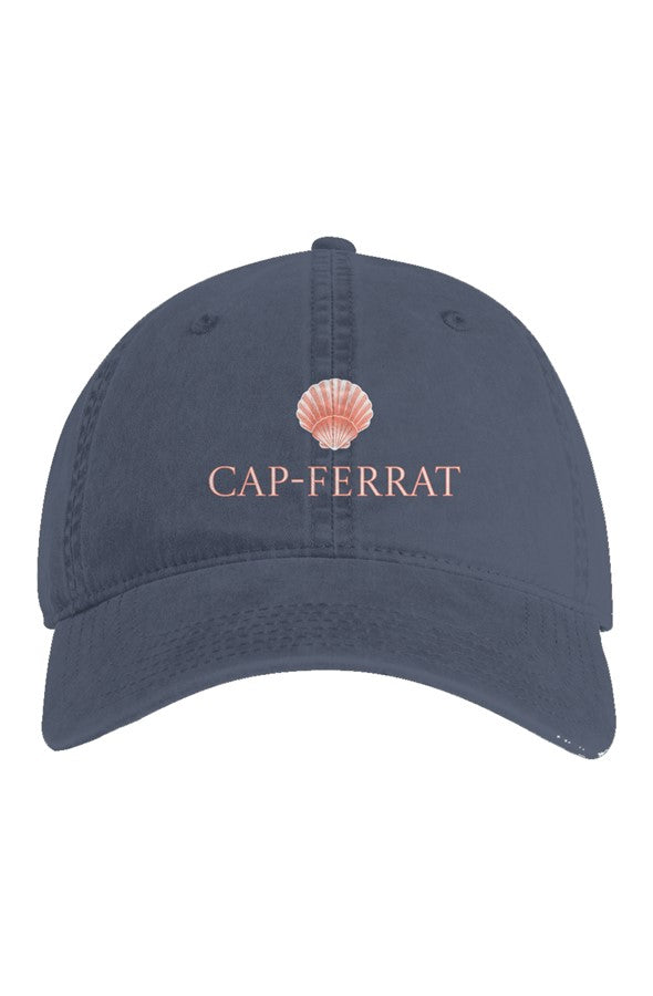 Cap-Ferrat Pink Shell Embroidered Hat in Faded Midnight