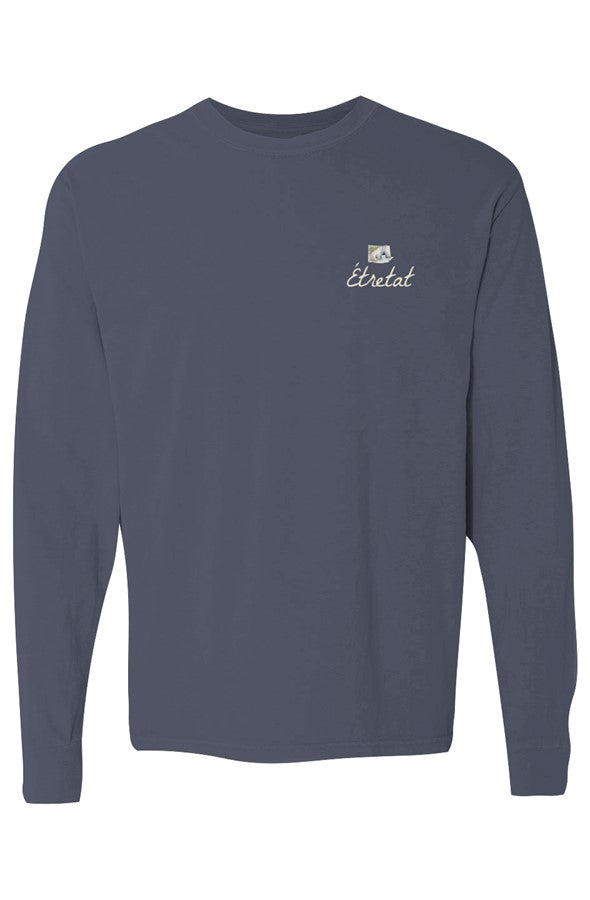 Étretat Cliffs Left Embroidered Long-Sleeve in Denim