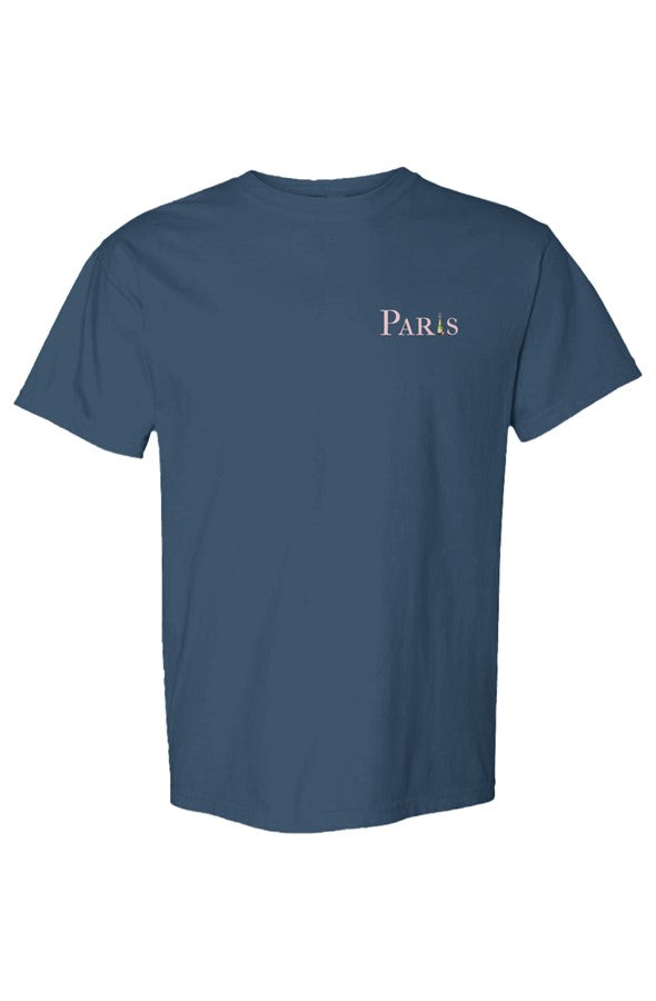 Paris Pink Bottle Left Embroidered T-Shirt in Midnight