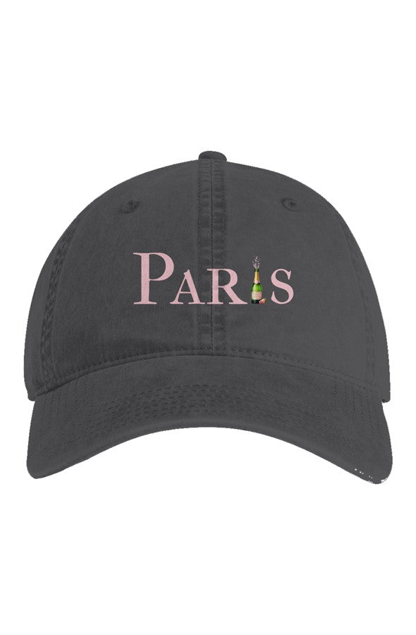 Paris Pink Popped Bottle Embroidered Hat in Faded Black