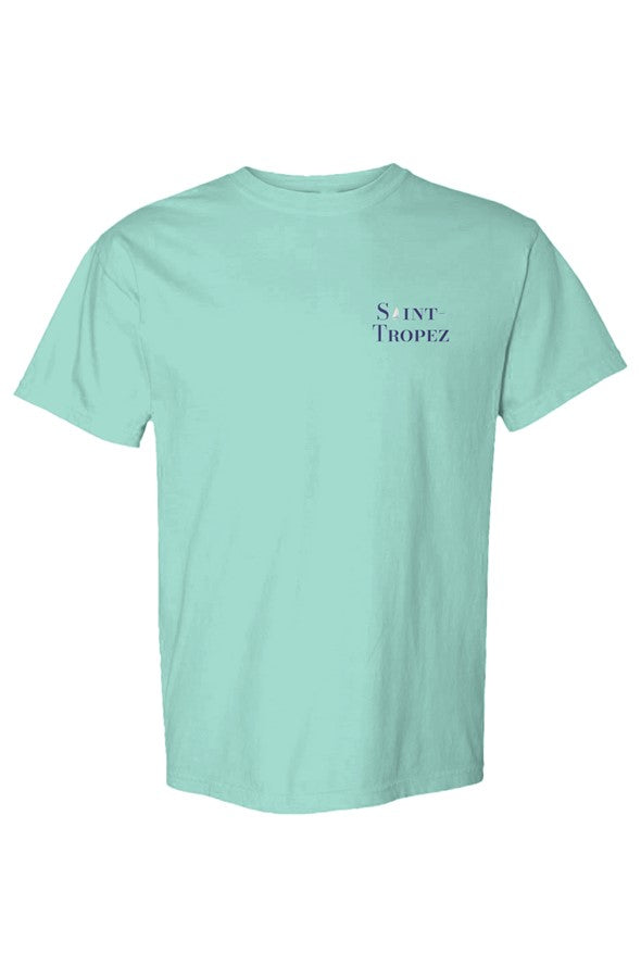 Saint-Tropez Navy Left Embroidered T-Shirt in Chalky Mint