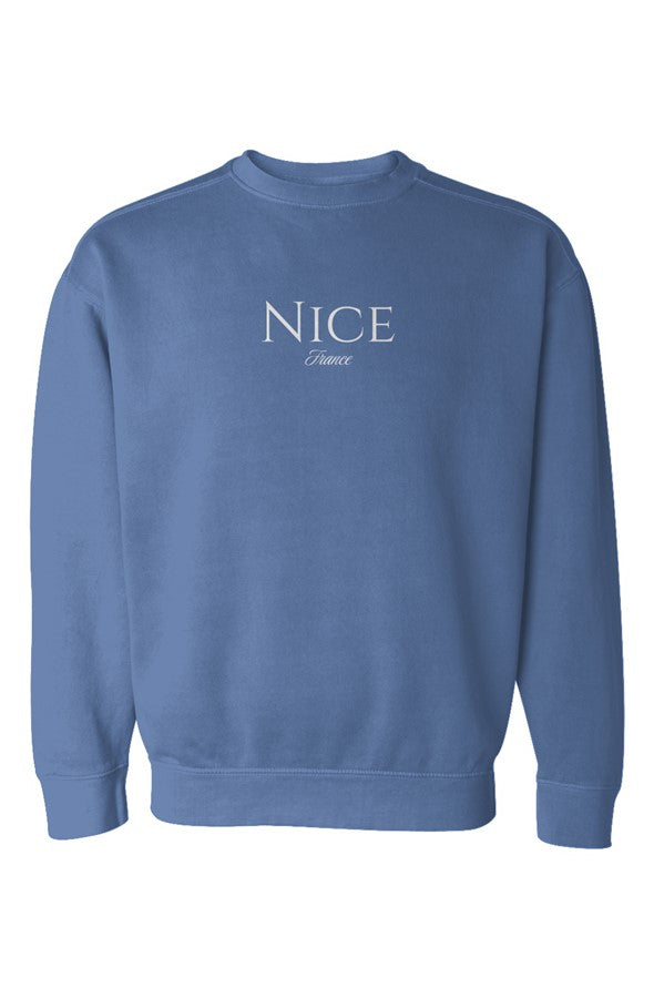 Nice White Sweatshirt in Flo Blue