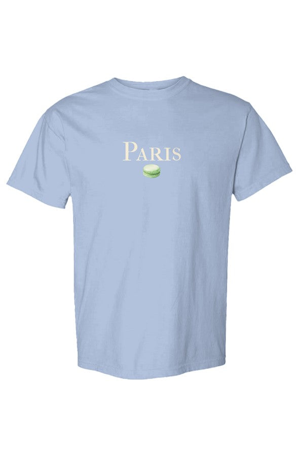 Paris Cream with Green Macaron T-Shirt in Washed Denim