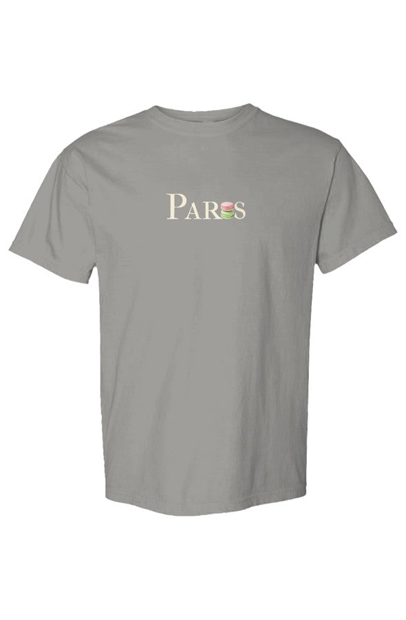Paris Cream with Pink & Green Macarons T-Shirt in Grey