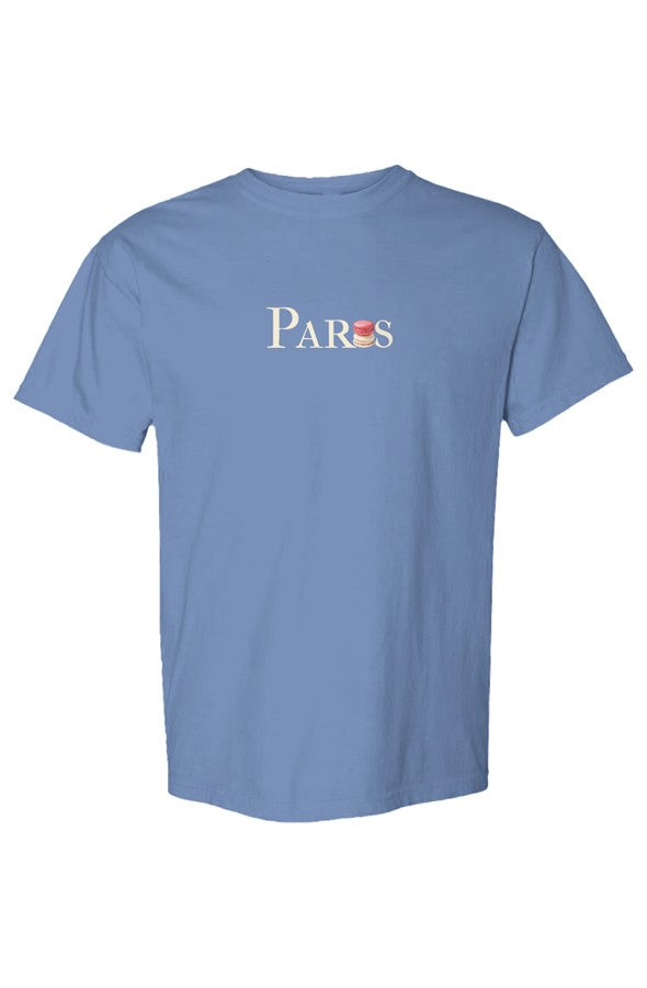 Paris Cream with Pink & Cream Macarons T-Shirt in Flo Blue