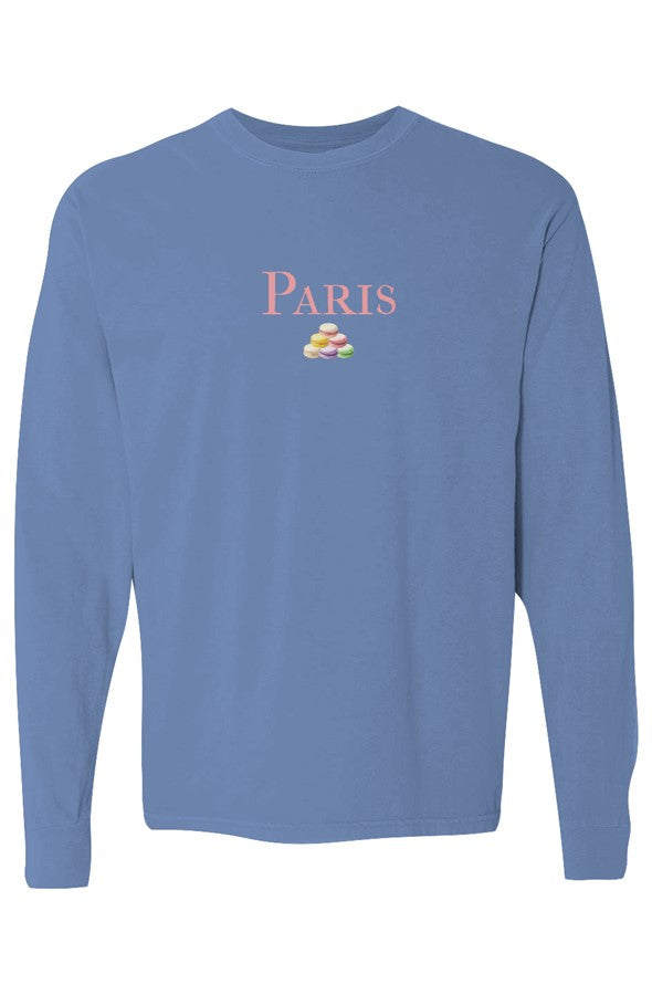 Paris Pink Macarons Pile Long-Sleeve in Flo Blue