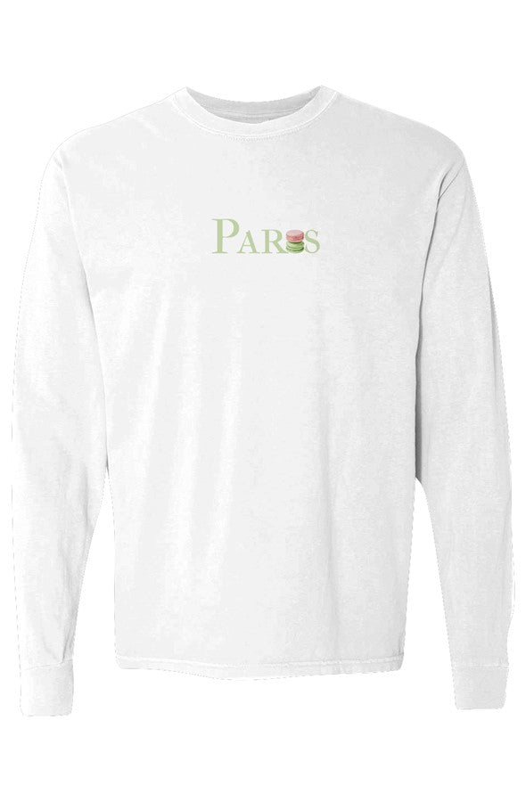 Paris Green with Pink & Green Macarons Long-Sleeve in White