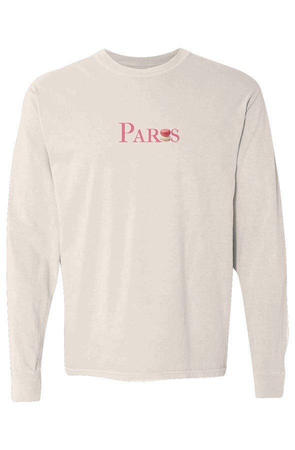 Paris Pink with Red & Cream Macarons Long-Sleeve in Ivory