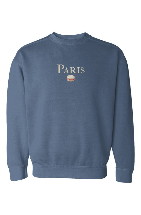 Paris Cream & Pink Macaron Embroidered Sweatshirt in Blue Jean