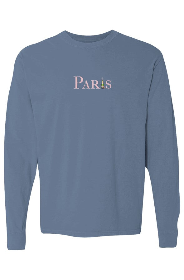 Paris Pink Popped Bottle Long-Sleeve in Blue Jean
