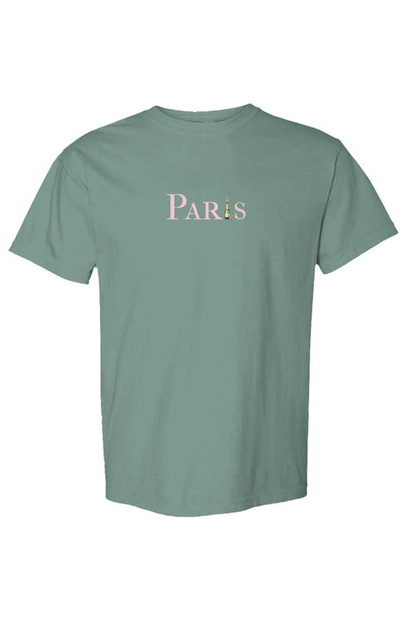 Paris Pink Popped Bottle T-Shirt in Light Green