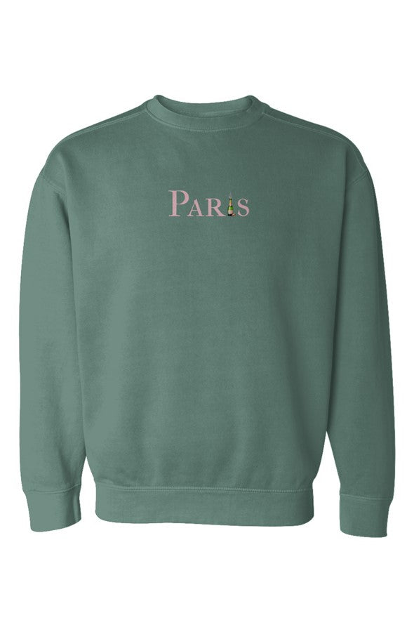 Paris Pink Popped Bottle Sweatshirt in Light Green