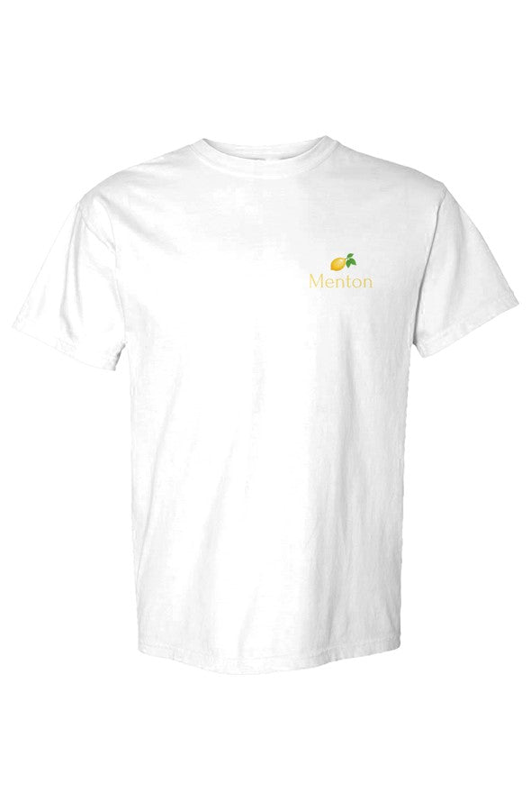 Menton Yellow Lemon Left Embroidered T-Shirt in White