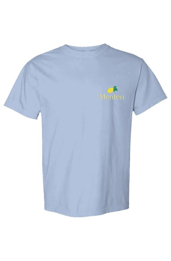 Menton Yellow Lemon Left Embroidered T-Shirt in Washed Denim