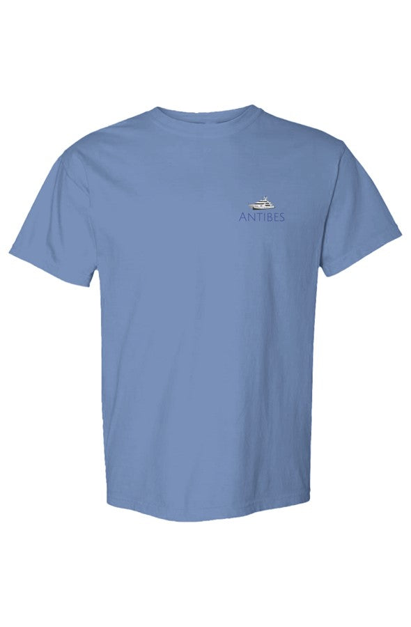 Antibes Navy Yacht Left Embroidered T-Shirt in Flo Blue