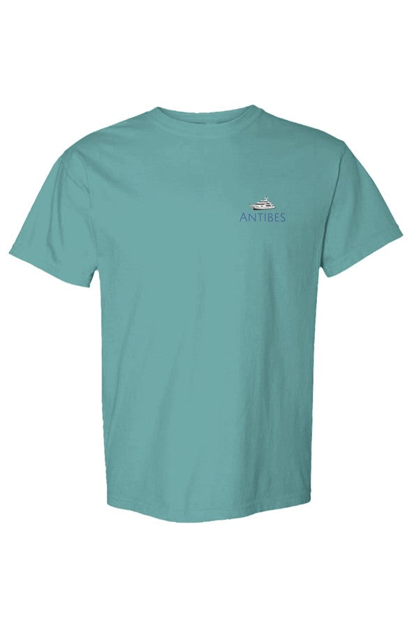 Antibes Navy Yacht Left Embroidered T-Shirt in Seafoam