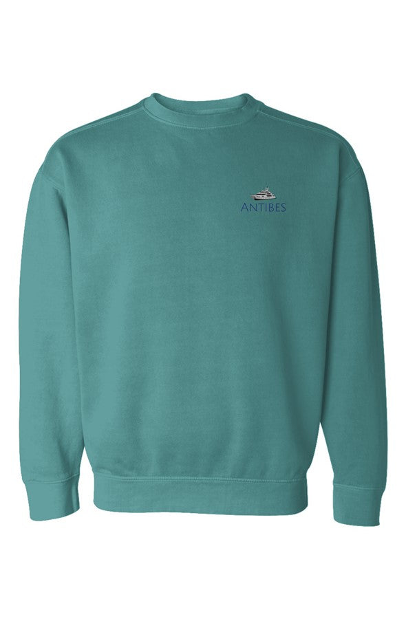 Antibes Navy Yacht Left Embroidered Sweatshirt in Seafoam