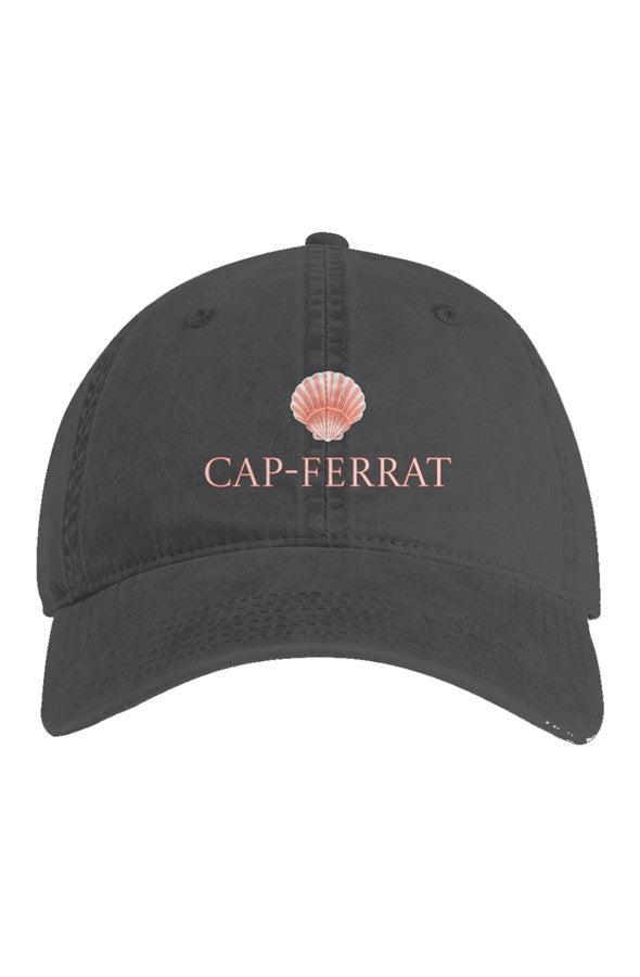 Cap-Ferrat Pink Shell Embroidered Hat in Faded Black