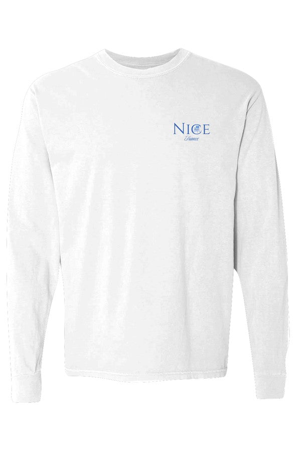 Nice Blue Chair Left Embroidered Long-Sleeve in White