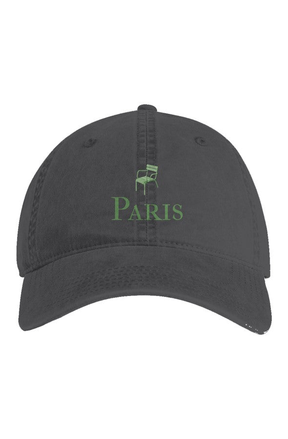 Paris Green Chair Embroidered Hat in Faded Black