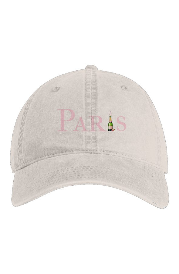Paris Pink Popped Bottle Embroidered Hat in Faded Bone