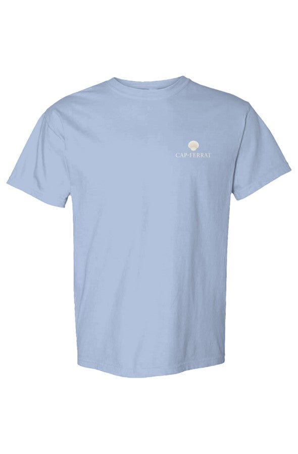 Cap-Ferrat Cream Left Embroidered T-Shirt in Washed Denim