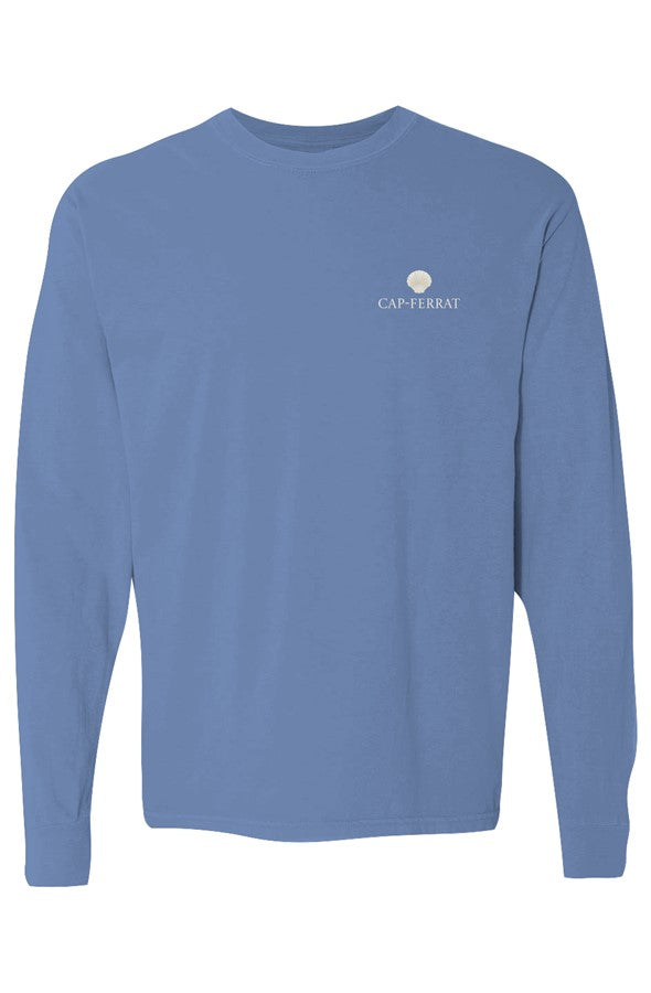 Cap-Ferrat Cream Left Embroidered Long-Sleeve in Flo Blue