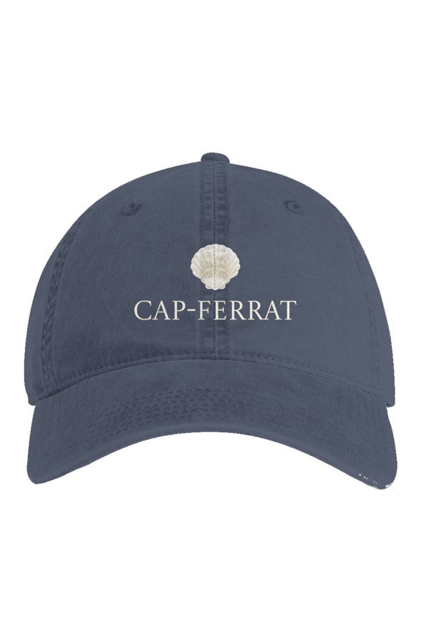 Cap-Ferrat Cream Shell Embroidered Hat in Faded Midnight