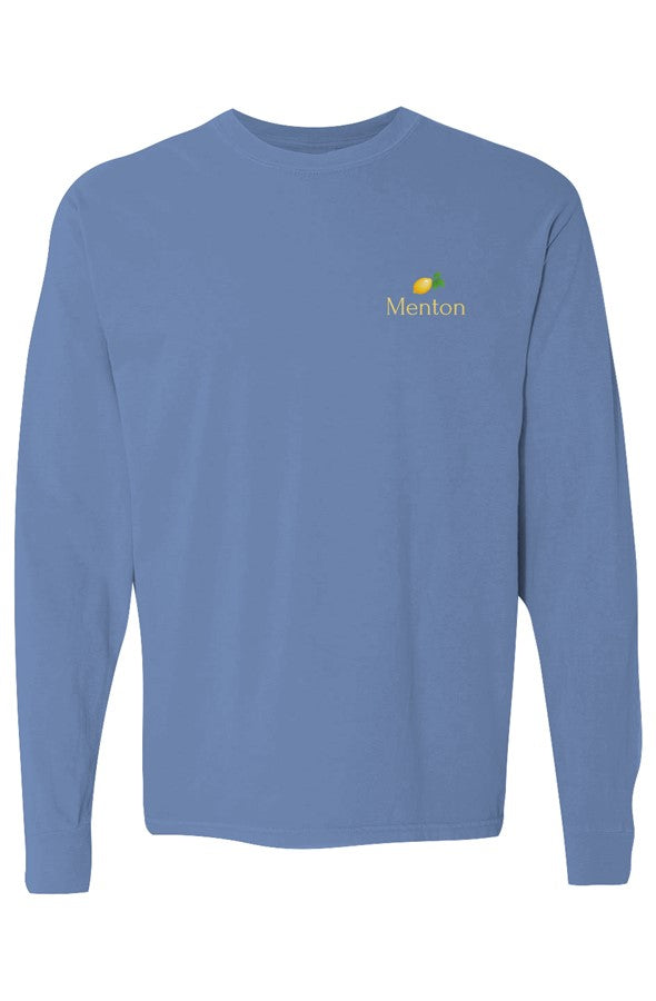 Menton Yellow Lemon Left Embroidered Long-Sleeve in Flo Blue