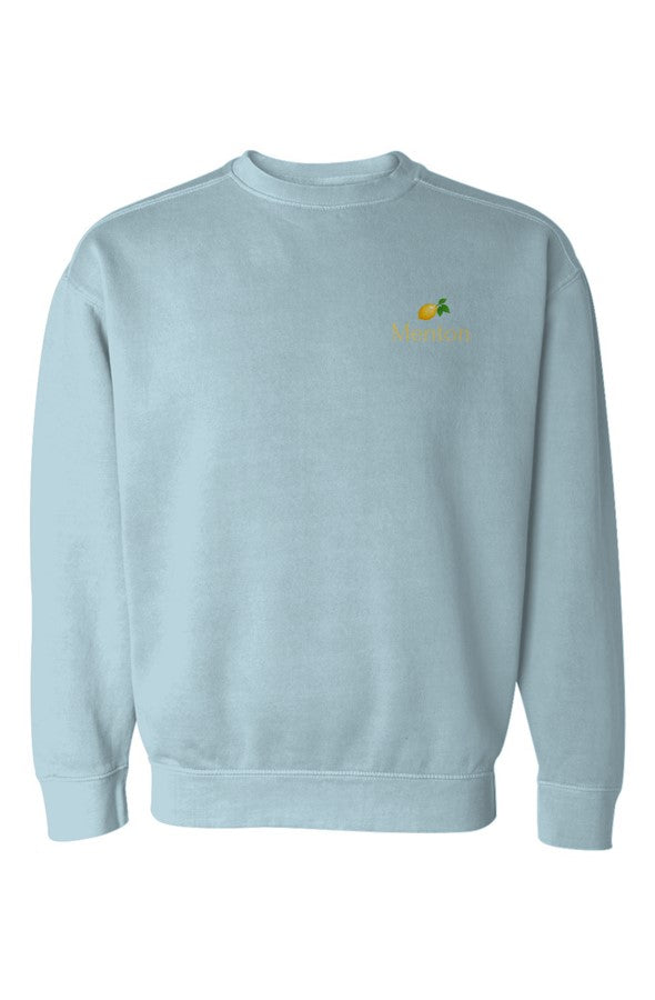 Menton Yellow Lemon Left Embroidered Sweatshirt in Chambray