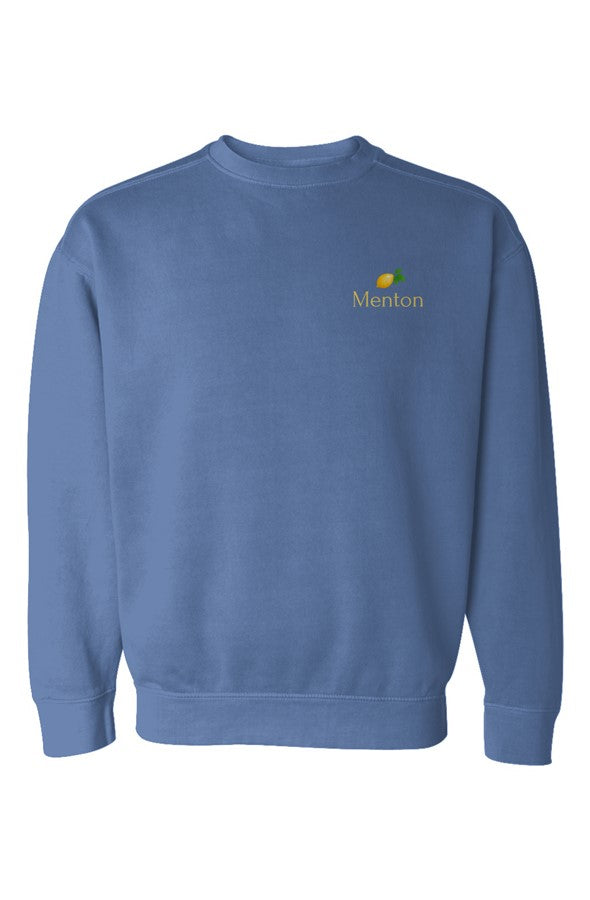 Menton Yellow Lemon Left Embroidered Sweatshirt in Flo Blue