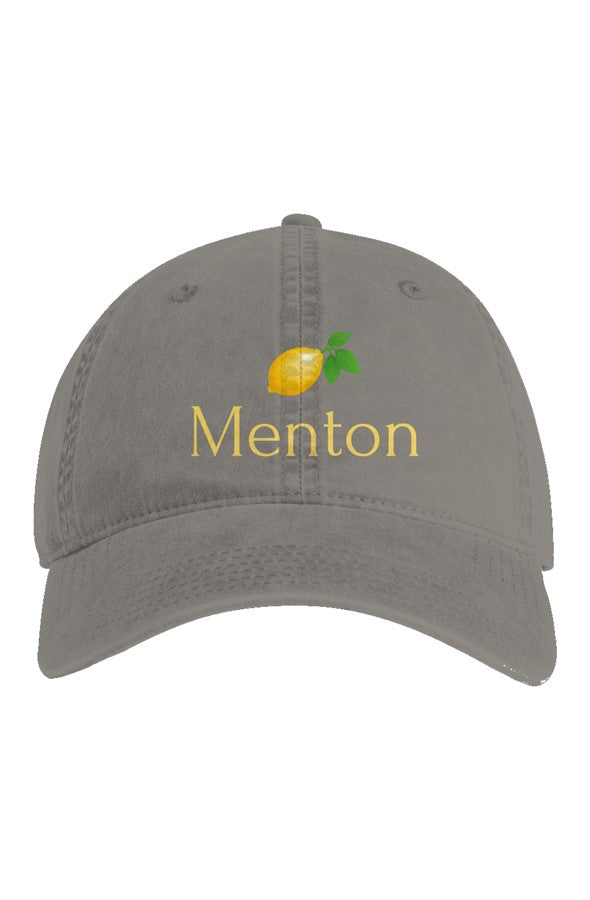 Menton Yellow Lemon Embroidered Hat in Faded Grey