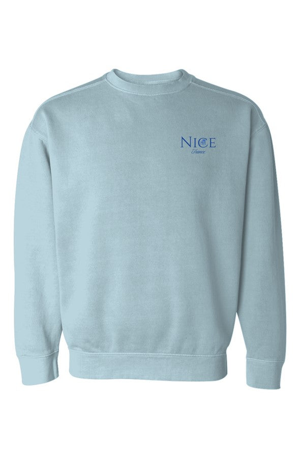 Nice Blue Chair Left Embroidered Sweatshirt in Chambray