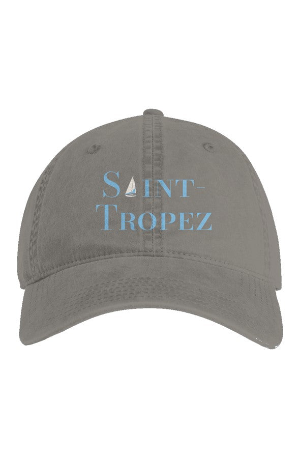 Saint-Tropez Blue Embroidered Hat in Faded Grey
