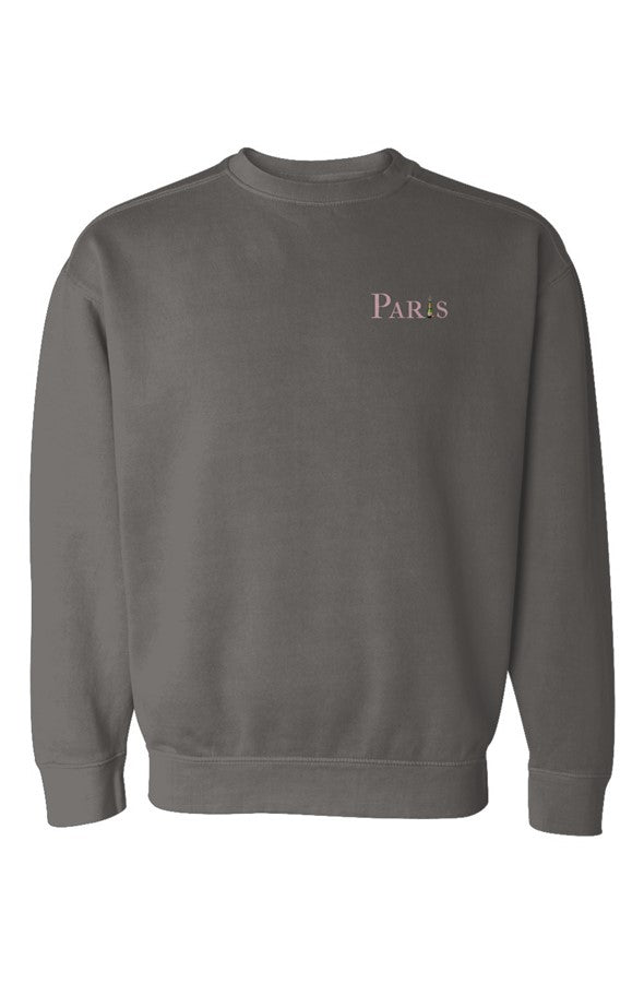 Paris Pink Bottle Left Embroidered Sweatshirt in Pepper