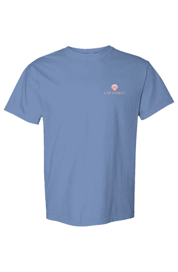 Cap-Ferrat Pink Left Embroidered T-Shirt in Flo Blue