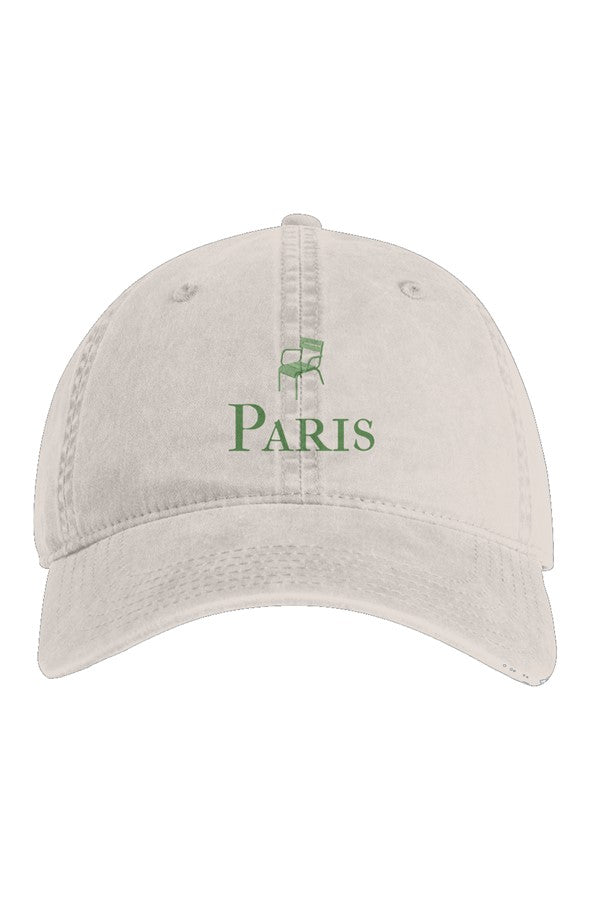 Paris Green Chair Embroidered Hat in Faded Bone