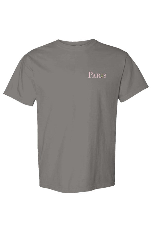 Paris Pink Bottle Left Embroidered T-Shirt in Pepper