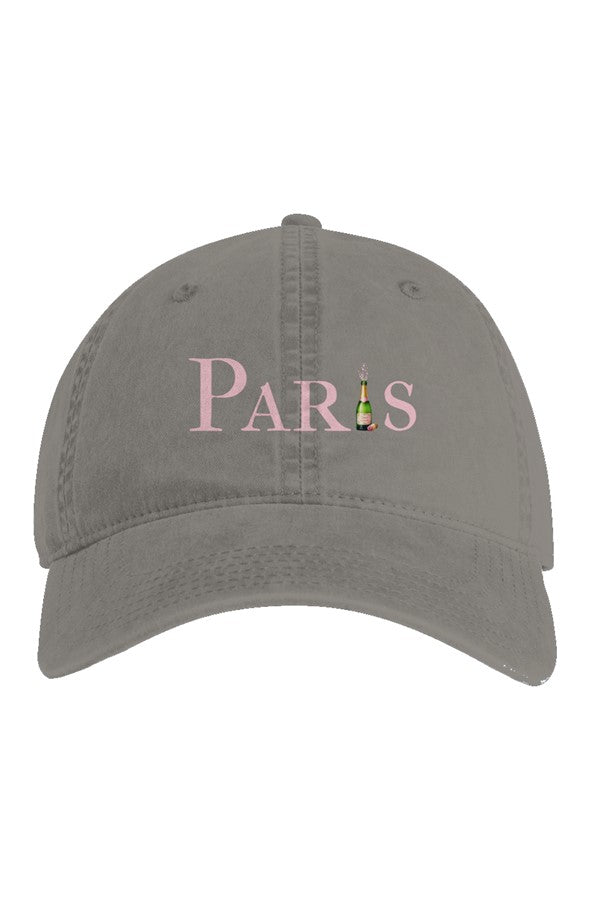Paris Pink Popped Bottle Embroidered Hat in Faded Grey