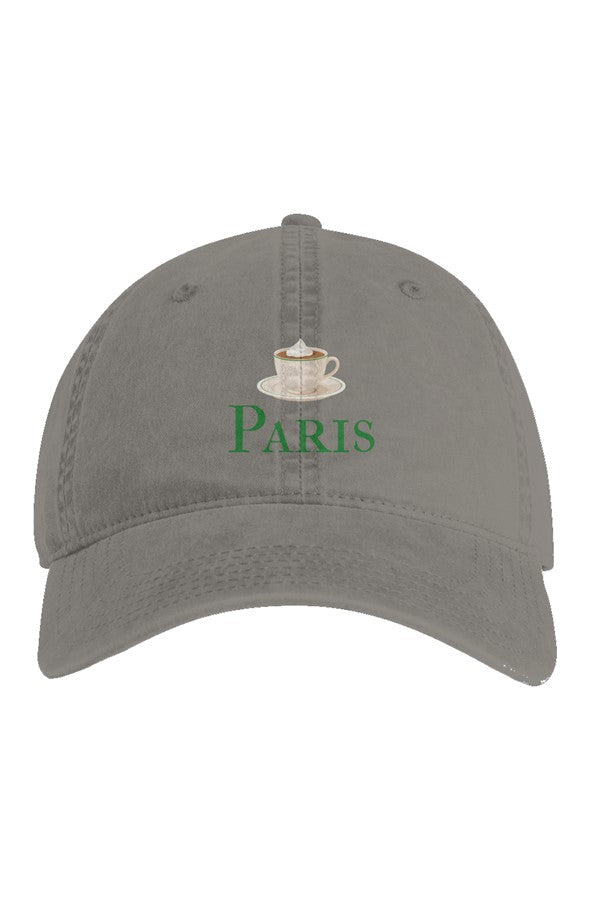 Paris Hot Chocolate Embroidered Hat in Faded Grey