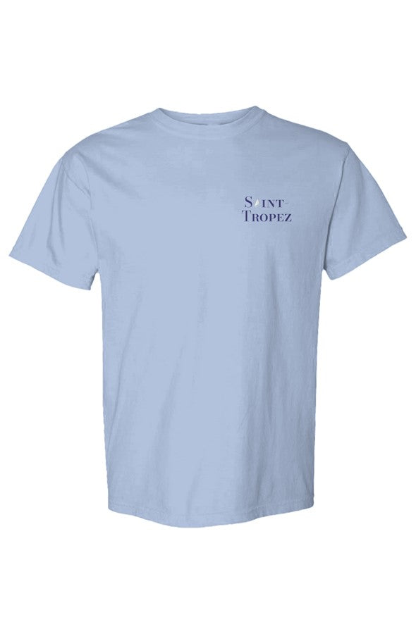 Saint-Tropez Navy Left Embroidered T-Shirt in Washed Denim