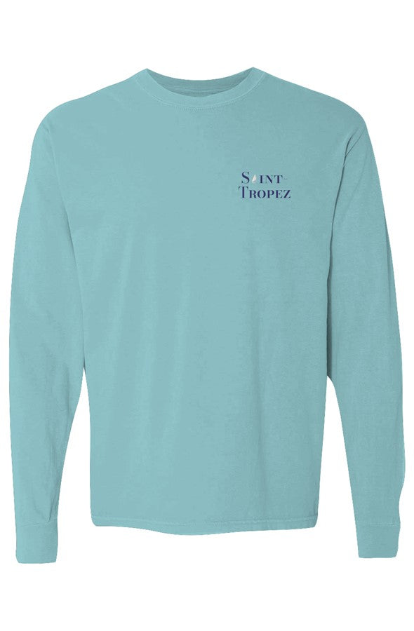 Saint-Tropez Navy Left Embroidered Long-Sleeve in Chalky Mint