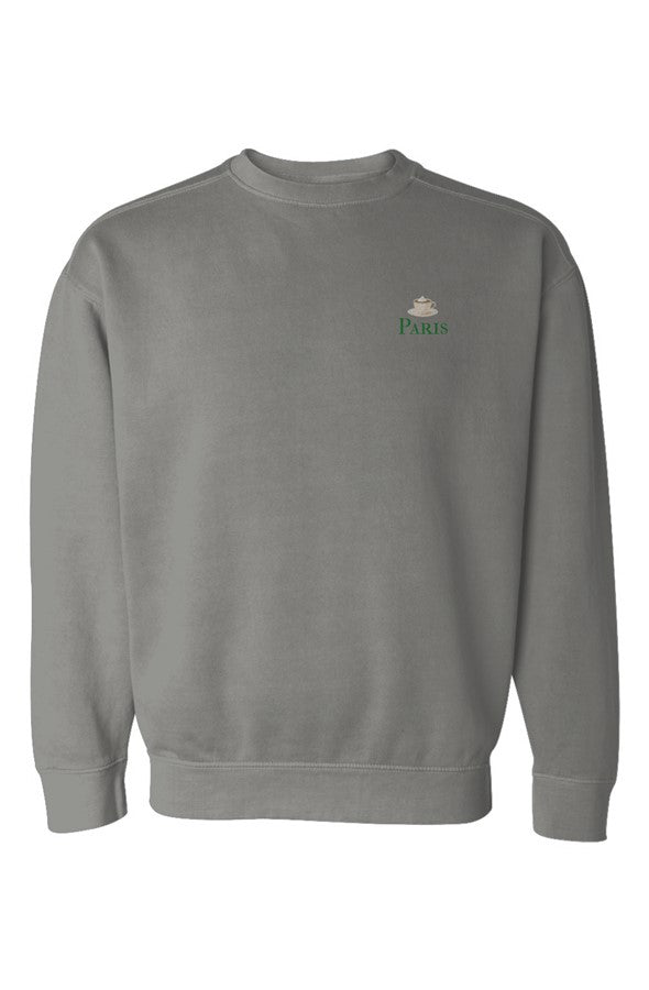 Paris Hot Chocolate Left Embroidered Sweatshirt in Grey