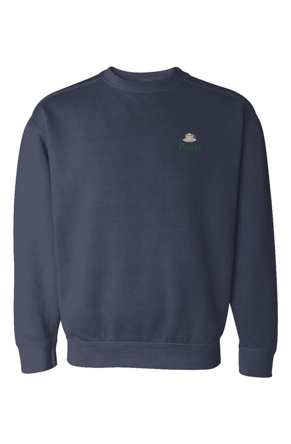 Paris Hot Chocolate Left Embroidered Sweatshirt in Denim